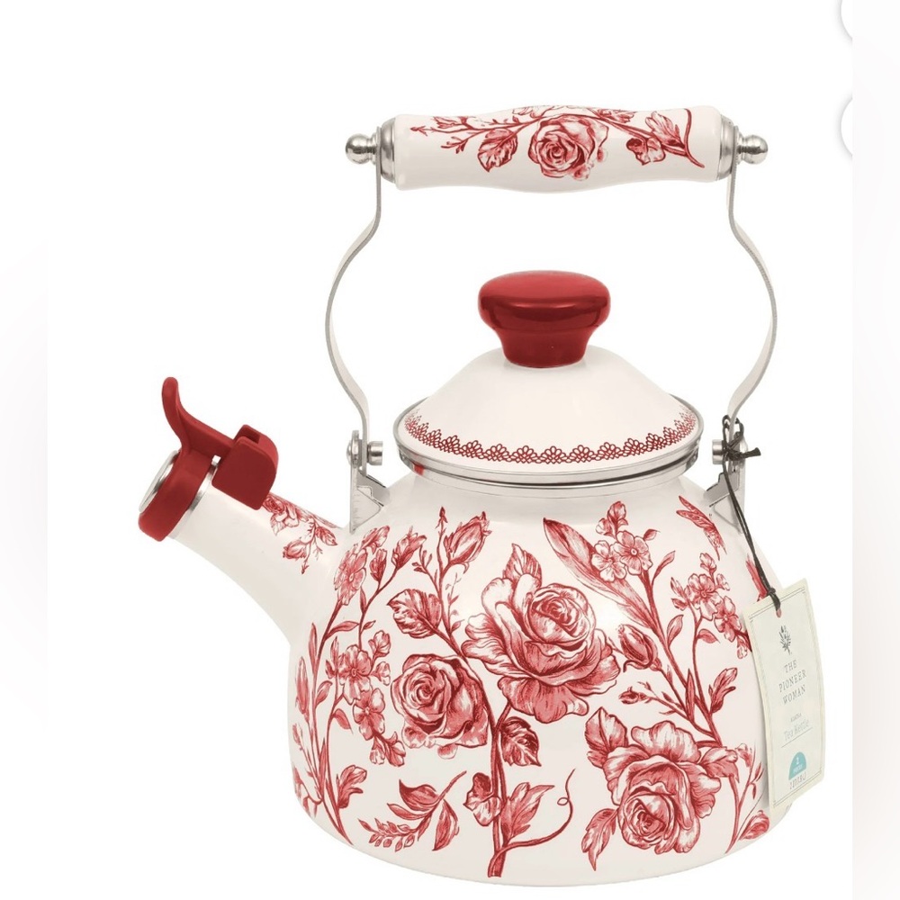 The Pioneer Woman Red Floral Enamel Tea Kettle
